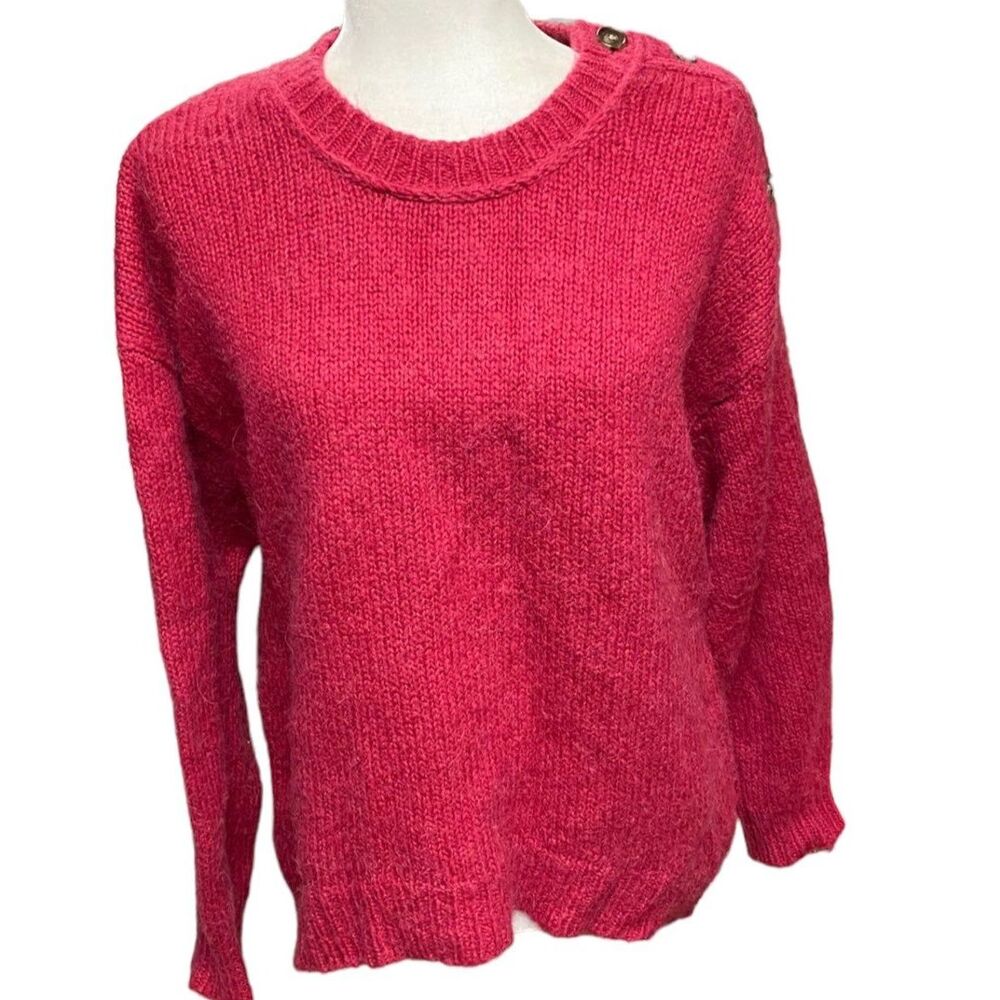 J.Crew Size M Alpaca Wool Raspberry Red Shoulder … - image 8